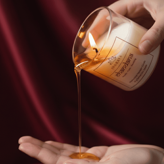 Chandana Body Oil Candle | For Grounding Calm, Skin Softening Melt-to-Oil Indraya