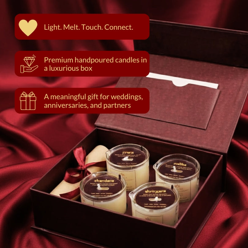 Indraya Moisturising Massage Candles Set of 4 × 60g | Light. Melt. Touch. Connect. Indraya