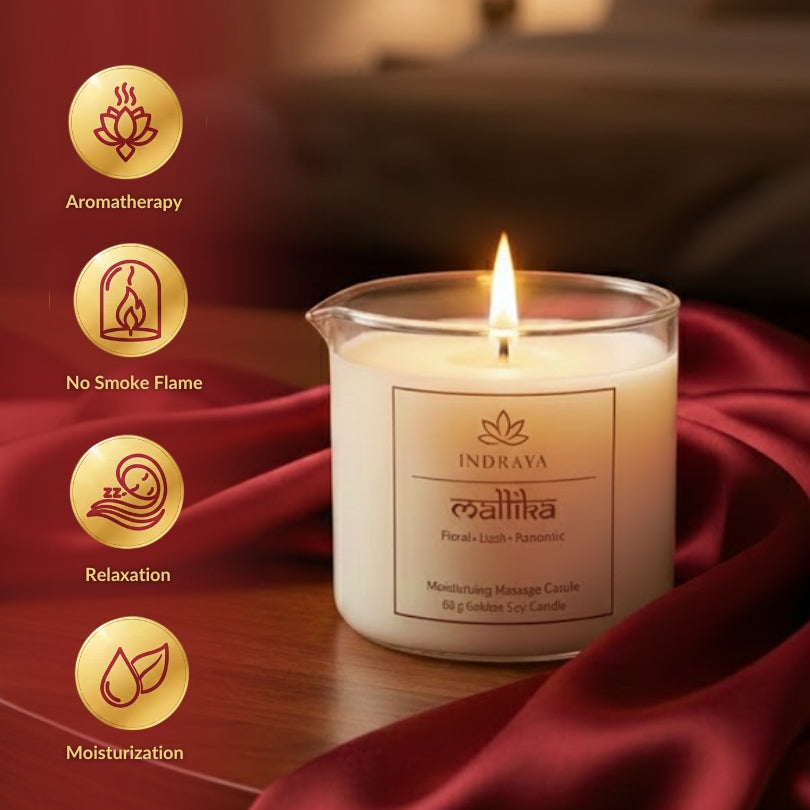Chandana Body Oil Candle | For Grounding Calm, Skin Softening Melt-to-Oil Indraya
