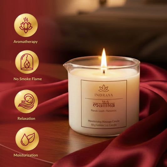 Chandana Body Oil Candle | For Grounding Calm, Skin Softening Melt-to-Oil Indraya