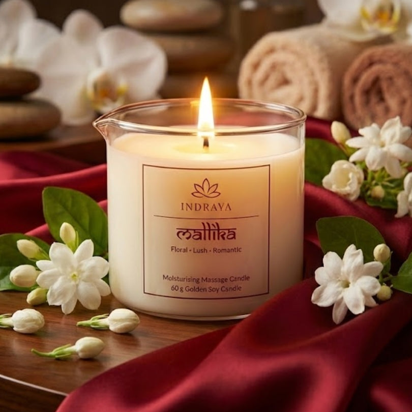 Indraya Moisturising Massage Candles Set of 4 × 60g | Light. Melt. Touch. Connect. Indraya
