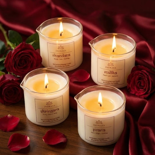 Indraya Moisturising Massage Candles Set of 4 × 60g | Light. Melt. Touch. Connect. Indraya