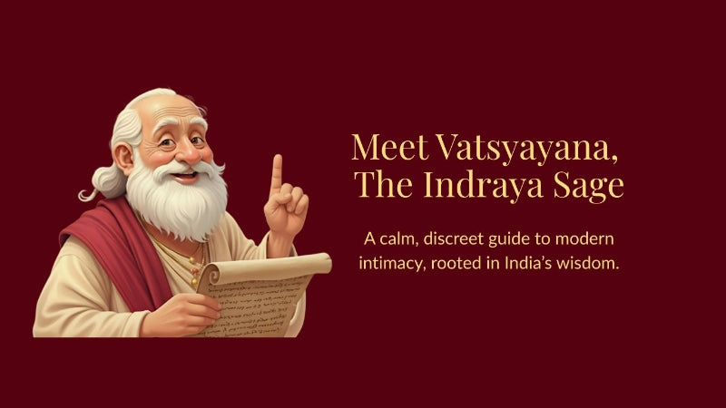 Illustration of a Indraya's Vatsyayana holding a scroll

