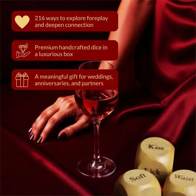 Glass of red wine and dice with text on a dark background