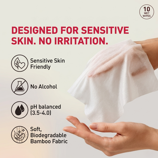Indraya Sensitive Intimate care Wipes | 100% Bamboo | pH Balanced 3.5 | Prebiotic Care | Pack of 40 (4x10) Indraya