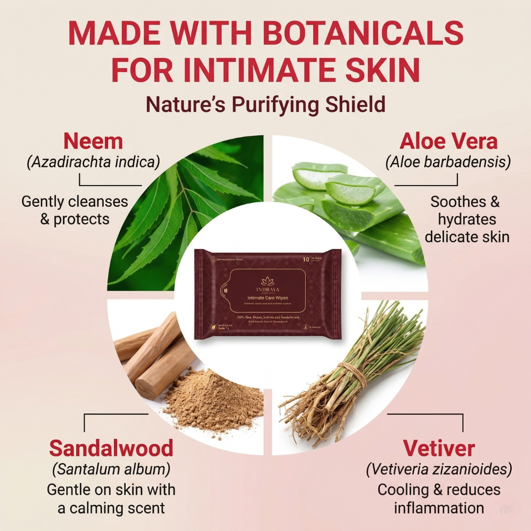 Indraya Sensitive Intimate care Wipes | 100% Bamboo | pH Balanced 3.5 | Prebiotic Care | Pack of 40 (4x10) Indraya